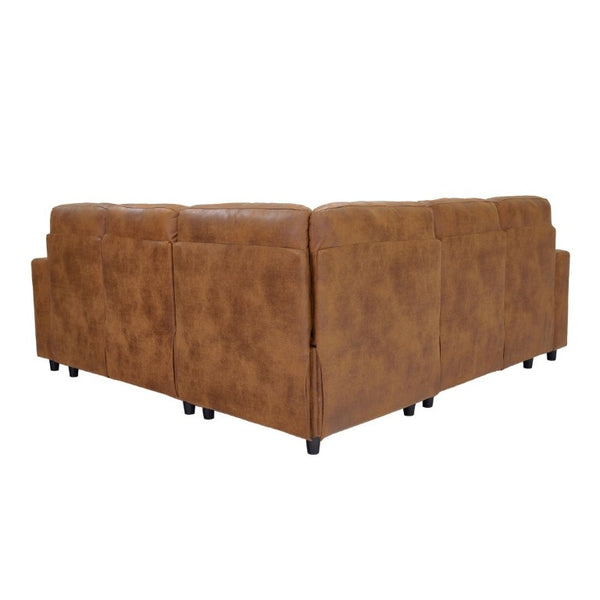 English Elm Nubby Textured Sectional Sleeper Sofa with Hidden Storage and Built-In Cup Holders Light Brown W5568S00058