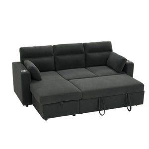 English Elm 82.5 Inch L-Shaped Sleeper Sectional with Storage Chaise and Convertible Pull-Out Bed Dark Gray W5568S00065