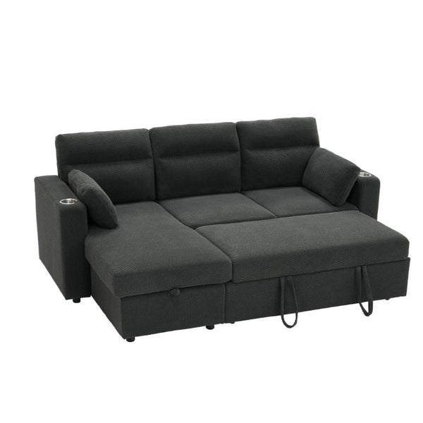 English Elm 82.5 Inch L-Shaped Sleeper Sectional with Storage Chaise and Convertible Pull-Out Bed Dark Gray W5568S00065
