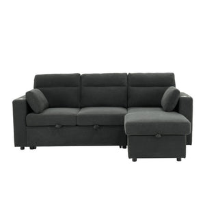 English Elm 82.5 Inch L-Shaped Sleeper Sectional with Storage Chaise and Convertible Pull-Out Bed Dark Gray W5568S00065