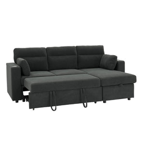 English Elm 82.5 Inch L-Shaped Sleeper Sectional with Storage Chaise and Convertible Pull-Out Bed Dark Gray W5568S00065