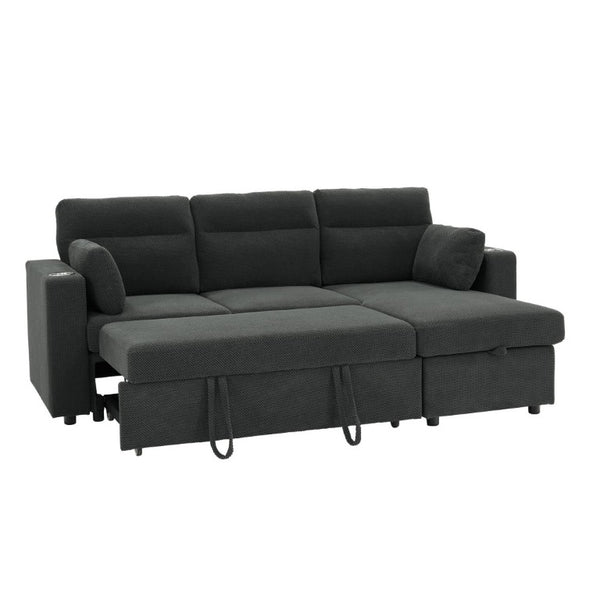 English Elm 82.5 Inch L-Shaped Sleeper Sectional with Storage Chaise and Convertible Pull-Out Bed Dark Gray W5568S00065