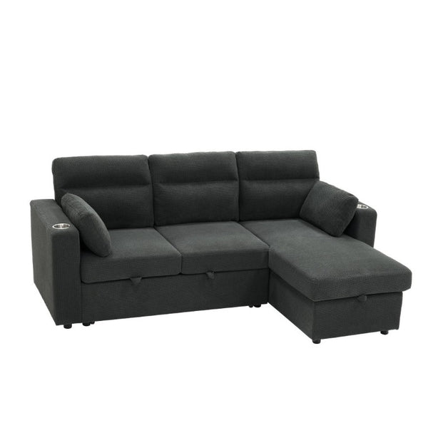 English Elm 82.5 Inch L-Shaped Sleeper Sectional with Storage Chaise and Convertible Pull-Out Bed Dark Gray W5568S00065