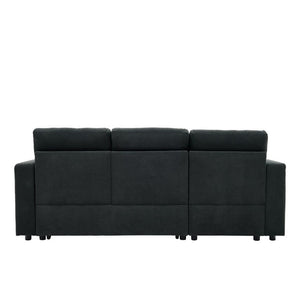 English Elm 82.5 Inch L-Shaped Sleeper Sectional with Storage Chaise and Convertible Pull-Out Bed Dark Gray W5568S00065