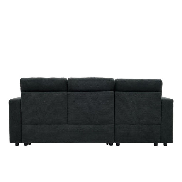 English Elm 82.5 Inch L-Shaped Sleeper Sectional with Storage Chaise and Convertible Pull-Out Bed Dark Gray W5568S00065