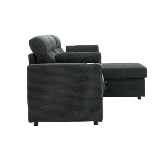 English Elm 82.5 Inch L-Shaped Sleeper Sectional with Storage Chaise and Convertible Pull-Out Bed Dark Gray W5568S00065