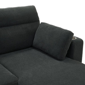 English Elm 82.5 Inch L-Shaped Sleeper Sectional with Storage Chaise and Convertible Pull-Out Bed Dark Gray W5568S00065