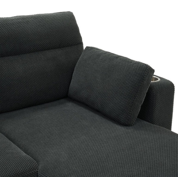 English Elm 82.5 Inch L-Shaped Sleeper Sectional with Storage Chaise and Convertible Pull-Out Bed Dark Gray W5568S00065