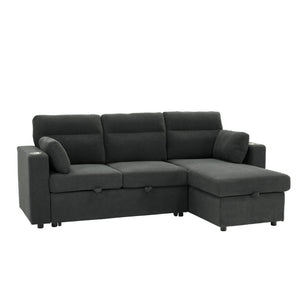 English Elm 82.5 Inch L-Shaped Sleeper Sectional with Storage Chaise and Convertible Pull-Out Bed Dark Gray W5568S00065