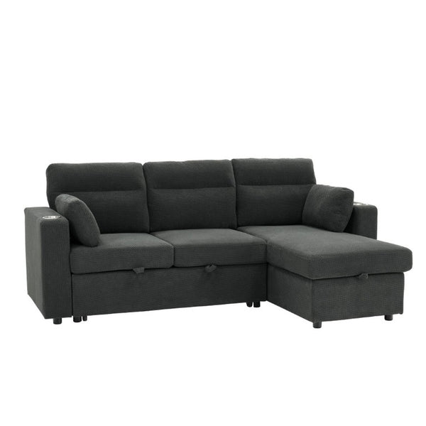 English Elm 82.5 Inch L-Shaped Sleeper Sectional with Storage Chaise and Convertible Pull-Out Bed Dark Gray W5568S00065