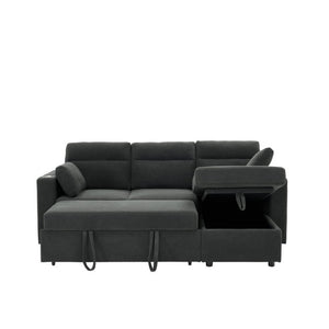 English Elm 82.5 Inch L-Shaped Sleeper Sectional with Storage Chaise and Convertible Pull-Out Bed Dark Gray W5568S00065