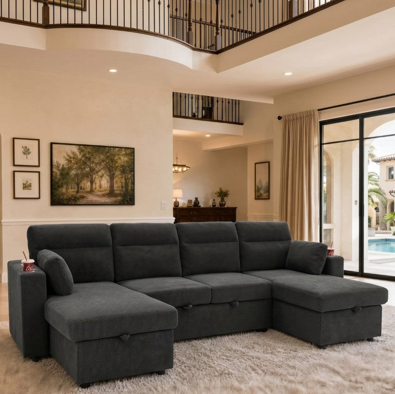 English Elm Reversiblel/R Chaise Sectional with Hidden Storage Tufted Fabric Sofa for Living Room Dark Gray W5568S00066