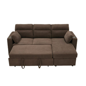 English Elm 82.5 Inch L-Shaped Sleeper Sectional with Storage Chaise and Convertible Pull-Out Bed Coffee W5568S00067