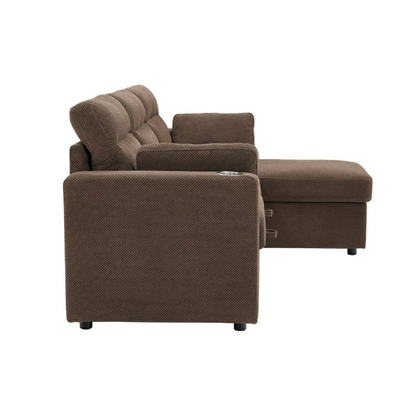 English Elm 82.5 Inch L-Shaped Sleeper Sectional with Storage Chaise and Convertible Pull-Out Bed Coffee W5568S00067