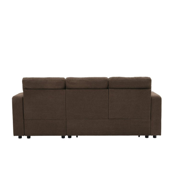 English Elm 82.5 Inch L-Shaped Sleeper Sectional with Storage Chaise and Convertible Pull-Out Bed Coffee W5568S00067