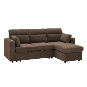 English Elm 82.5 Inch L-Shaped Sleeper Sectional with Storage Chaise and Convertible Pull-Out Bed Coffee W5568S00067