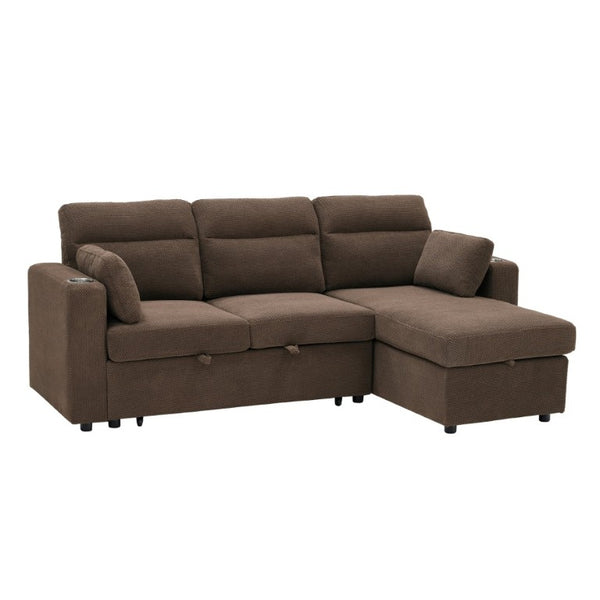 English Elm 82.5 Inch L-Shaped Sleeper Sectional with Storage Chaise and Convertible Pull-Out Bed Coffee W5568S00067
