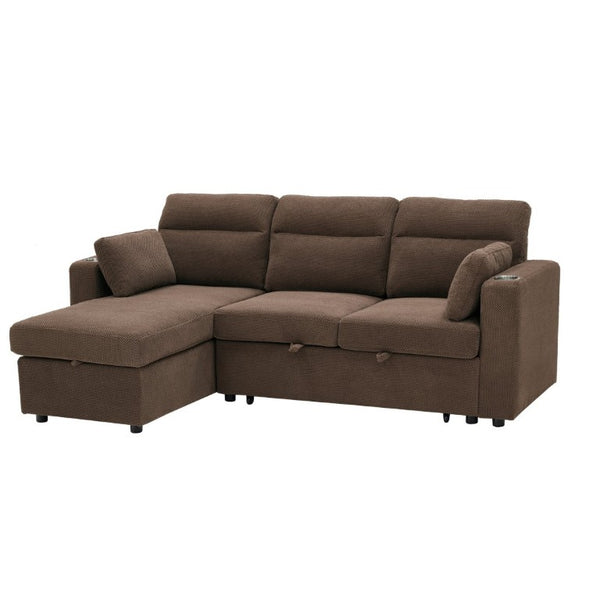English Elm 82.5 Inch L-Shaped Sleeper Sectional with Storage Chaise and Convertible Pull-Out Bed Coffee W5568S00067
