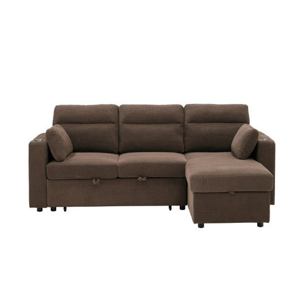 English Elm 82.5 Inch L-Shaped Sleeper Sectional with Storage Chaise and Convertible Pull-Out Bed Coffee W5568S00067