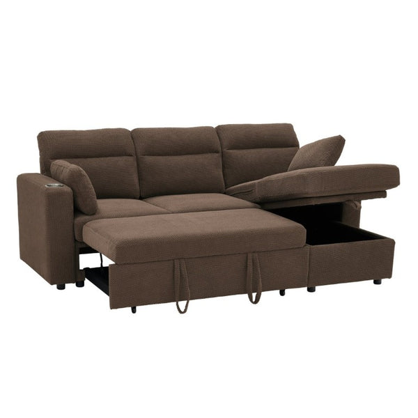English Elm 82.5 Inch L-Shaped Sleeper Sectional with Storage Chaise and Convertible Pull-Out Bed Coffee W5568S00067