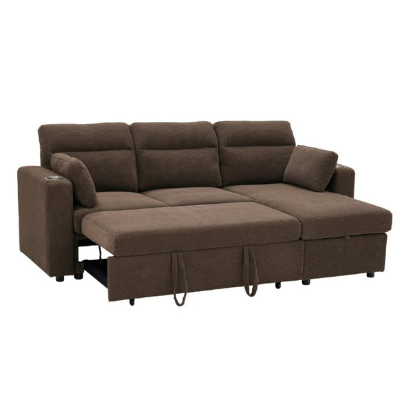 English Elm 82.5 Inch L-Shaped Sleeper Sectional with Storage Chaise and Convertible Pull-Out Bed Coffee W5568S00067