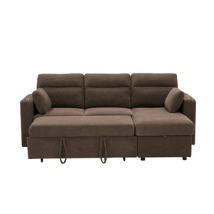 English Elm 82.5 Inch L-Shaped Sleeper Sectional with Storage Chaise and Convertible Pull-Out Bed Coffee W5568S00067