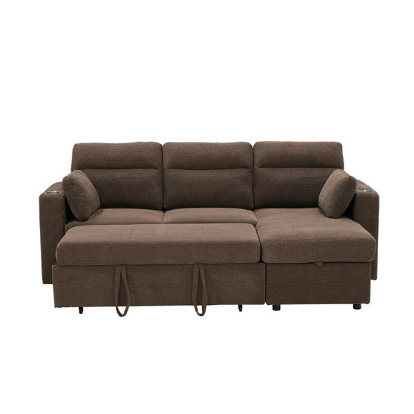 English Elm 82.5 Inch L-Shaped Sleeper Sectional with Storage Chaise and Convertible Pull-Out Bed Coffee W5568S00067