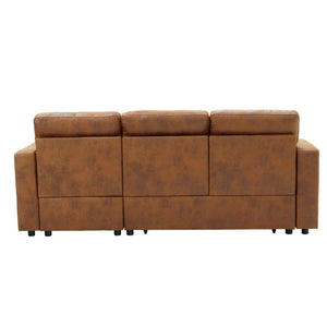 English Elm 82.5 Inch L-Shaped Sleeper Sectional with Storage Chaise and Convertible Pull-Out Bed Light Brown W5568S00069