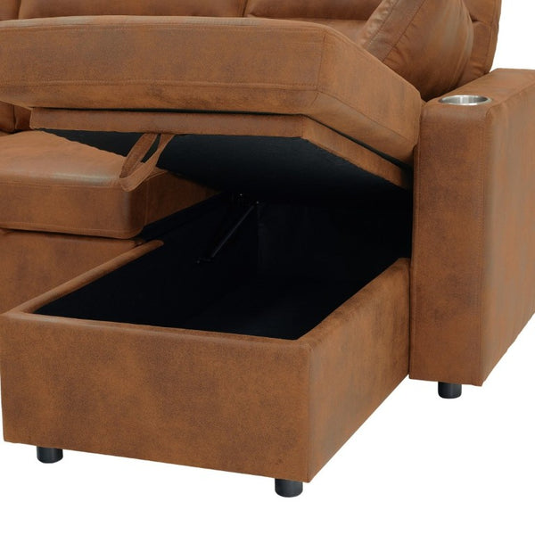 English Elm 82.5 Inch L-Shaped Sleeper Sectional with Storage Chaise and Convertible Pull-Out Bed Light Brown W5568S00069