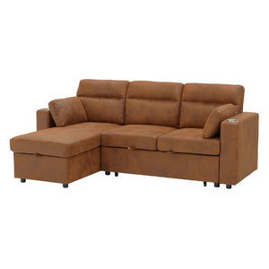 English Elm 82.5 Inch L-Shaped Sleeper Sectional with Storage Chaise and Convertible Pull-Out Bed Light Brown W5568S00069
