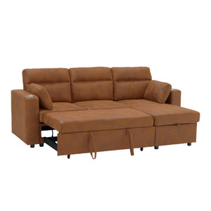 English Elm 82.5 Inch L-Shaped Sleeper Sectional with Storage Chaise and Convertible Pull-Out Bed Light Brown W5568S00069