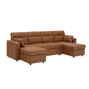English Elm Convertible U-Shaped Sectional Sleeper Sofa with Dual Storage Chaises and Cup Holders W5568S00070