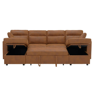 English Elm Convertible U-Shaped Sectional Sleeper Sofa with Dual Storage Chaises and Cup Holders W5568S00070
