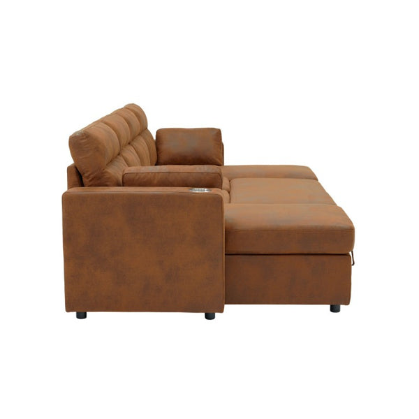 English Elm Convertible U-Shaped Sectional Sleeper Sofa with Dual Storage Chaises and Cup Holders W5568S00070