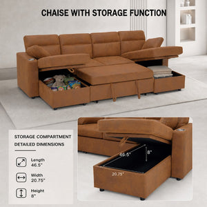 English Elm Convertible U-Shaped Sectional Sleeper Sofa with Dual Storage Chaises and Cup Holders W5568S00070