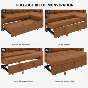 English Elm Convertible U-Shaped Sectional Sleeper Sofa with Dual Storage Chaises and Cup Holders W5568S00070