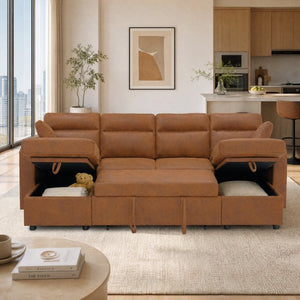 English Elm Convertible U-Shaped Sectional Sleeper Sofa with Dual Storage Chaises and Cup Holders W5568S00070