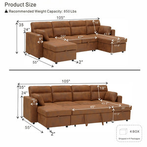 English Elm Convertible U-Shaped Sectional Sleeper Sofa with Dual Storage Chaises and Cup Holders W5568S00070