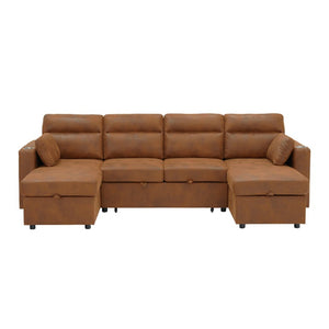 English Elm Convertible U-Shaped Sectional Sleeper Sofa with Dual Storage Chaises and Cup Holders W5568S00070