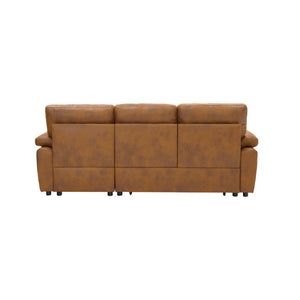 English Elm 88.5 Inch L-Shaped Sleeper Sectional with Storage Chaise and Button-Tufted Foil Fabric Light Brown W5568S00071