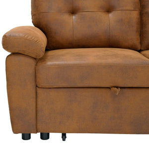 English Elm 88.5 Inch L-Shaped Sleeper Sectional with Storage Chaise and Button-Tufted Foil Fabric Light Brown W5568S00071
