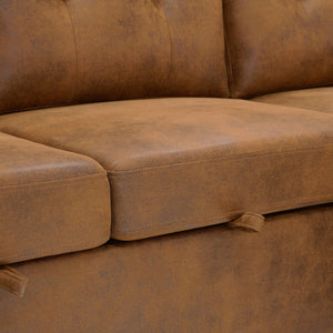 English Elm 88.5 Inch L-Shaped Sleeper Sectional with Storage Chaise and Button-Tufted Foil Fabric Light Brown W5568S00071