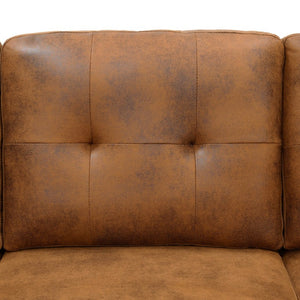 English Elm 88.5 Inch L-Shaped Sleeper Sectional with Storage Chaise and Button-Tufted Foil Fabric Light Brown W5568S00071