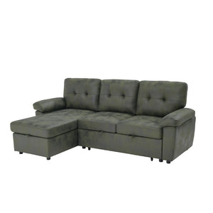English Elm 88.5 Inch L-Shaped Sleeper Sectional with Storage Chaise and Button-Tufted Foil Fabric Olive Green W5568S00072