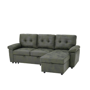 English Elm 88.5 Inch L-Shaped Sleeper Sectional with Storage Chaise and Button-Tufted Foil Fabric Olive Green W5568S00072