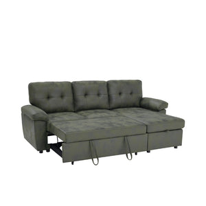 English Elm 88.5 Inch L-Shaped Sleeper Sectional with Storage Chaise and Button-Tufted Foil Fabric Olive Green W5568S00072