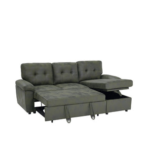 English Elm 88.5 Inch L-Shaped Sleeper Sectional with Storage Chaise and Button-Tufted Foil Fabric Olive Green W5568S00072