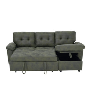 English Elm 88.5 Inch L-Shaped Sleeper Sectional with Storage Chaise and Button-Tufted Foil Fabric Olive Green W5568S00072