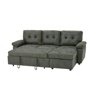English Elm 88.5 Inch L-Shaped Sleeper Sectional with Storage Chaise and Button-Tufted Foil Fabric Olive Green W5568S00072