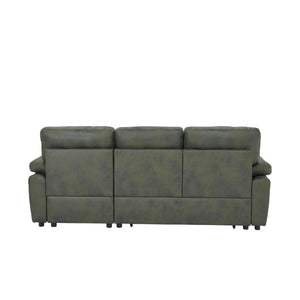 English Elm 88.5 Inch L-Shaped Sleeper Sectional with Storage Chaise and Button-Tufted Foil Fabric Olive Green W5568S00072